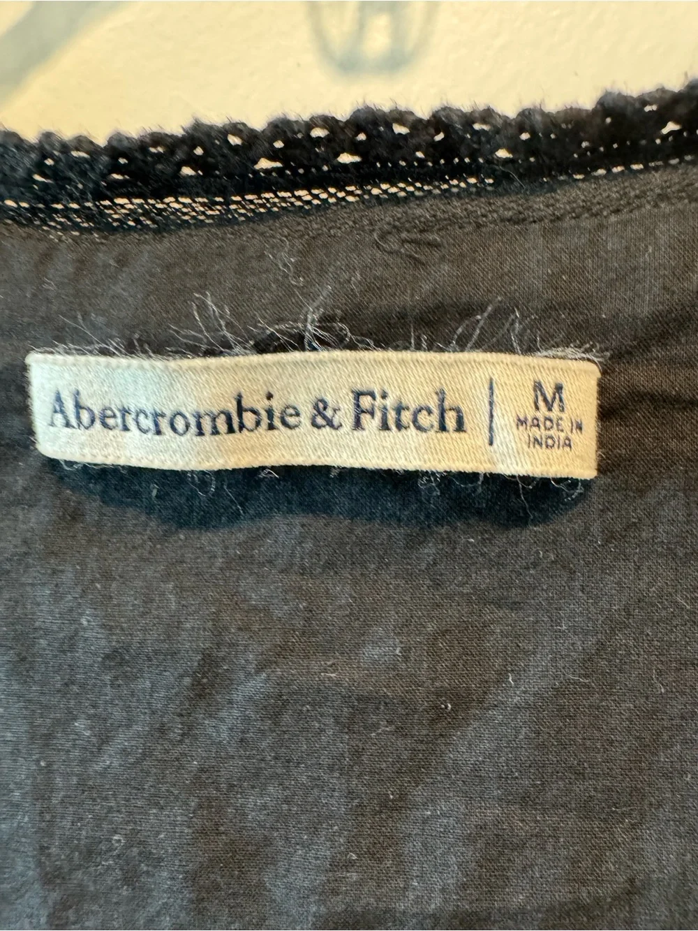 Abercrombie & Fitch Black Eyelet Tie-Front Peasant Top